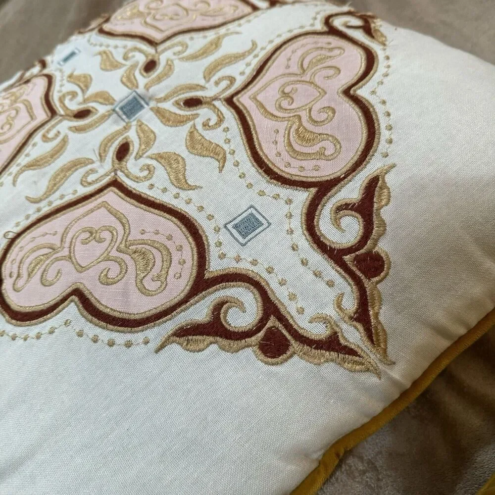 Patina Vie throw pillows yellow velour Pink Heart Embroidery cotton velvet 17